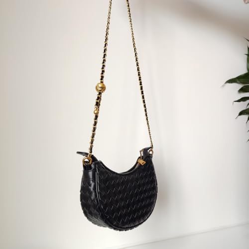 Ling Chuang Woven Crossbody Shoulder Bag with Niche Crescent Design - Double Layer Vintage Mother Bag3