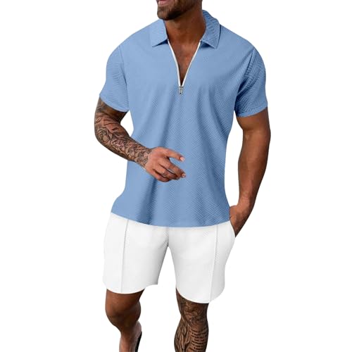 Ensemble t-shirt et short homme bleu ciel taille XXL pour l'été
