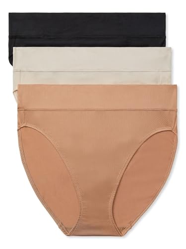 Warners Blissful Benefits Womens Dig-Free Breathable Microfiber Hi-Cut Panty, 3-Pack, Butterscotch / Toasted Almond / Black, Small