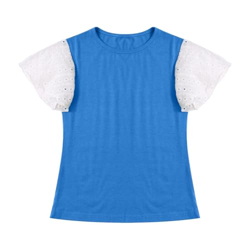 Girls Short Cap Sleeve T Shirts 𝗥uffle Sleeve Solid Color Tops Kids Crew Neck Casual Loose Summer Tops3