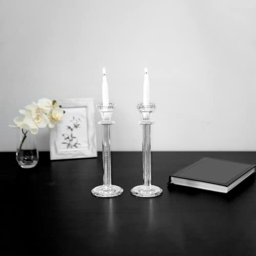 Crystal Candle Holders Set Of 2-10.2" Tall Crystal Candlestick Holders With Silver Netting & Mirror Base - Decorative Centerpiece For Taper Candles And Tea Light Candles (Silver) #TOP5