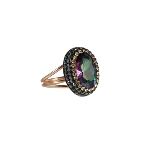 Bague réglable en or rose et argent sterling 925 avec topaze mystique ovale et zircone cubique pour femme - Taille EU 57/UK P