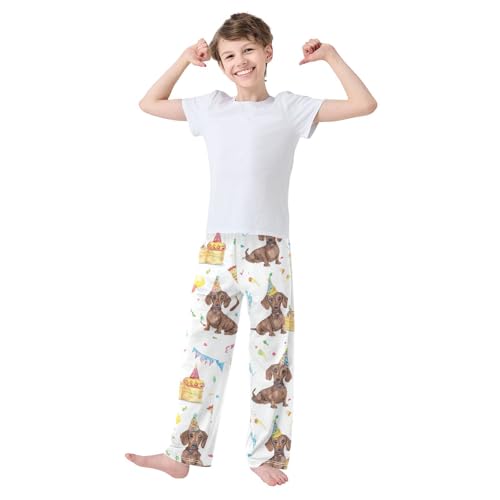 ZZXXB Dachshund Birthday Balloon Boys Long Pants Soft Trousers Elastic Waist Kids Lounge Bottoms with Pockets S-XL3