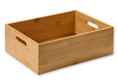 Kesper | Aufbewahrungsbox, stapelbar, Material: FSC®-zertifizierter Bambus, Maße: B 38,5 x T 28,5 x H 13 cm, Farbe: Braun | 57511