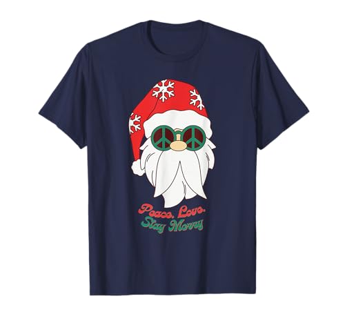 Simbolo natalizio hippie santa groovy peace maglietta