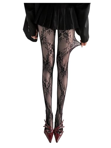 Image of Milumia Women's Floral Lace Tights Y2k Patterned Fishnet Pantyhose Sexy Stockings