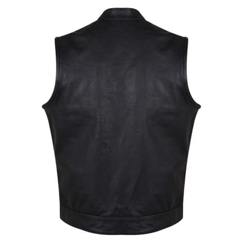Image of Men's SOA Black Leather Motorcycle Vest with CCW Pocket, Premium Biker Club Vest with Zipper and Snap Front Closure