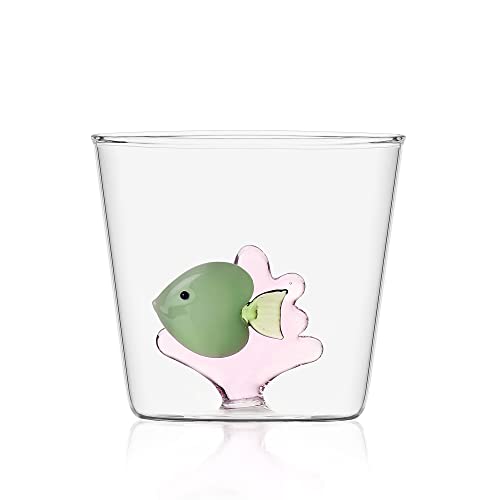 Ichendorf Milano - Tumbler con pescado verde y algas rosadas | Colección Marine Garden | 35 cl | Vidrio borosilicato | Hecho a mano