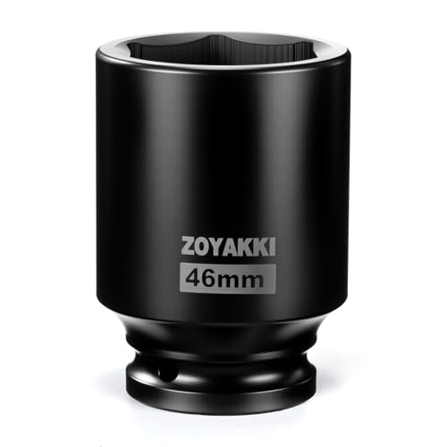 Image of ZOYAKKI 3/4" Square Drive Deep Impact Socket,46mm Metric 6 Point Socket,CR-MO Axle Nut Impact Grade Sleeve for Easy Removal(46MM)