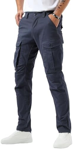 Plaid&Plain Men's Cargo Pants Slim Fit with Articulated Knees