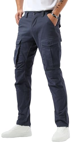 Plaid&Plain Men's Cargo Pants Slim Fit with Articulated Knees