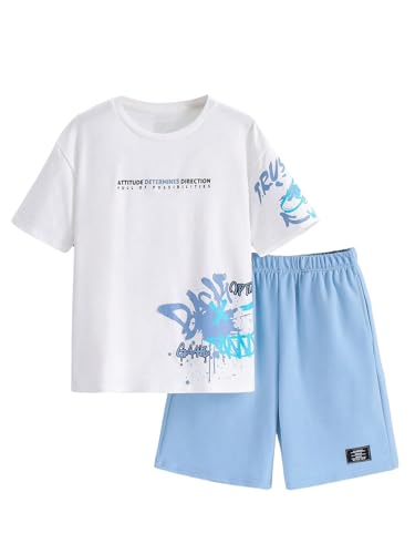 Boy's 2 Piece Sets Y2K Short Sleeve Graphic Tees and Track Shorts Casual Outfits