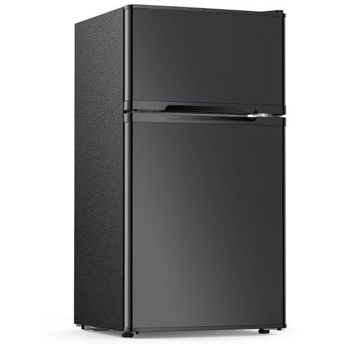 Image of Electactic 2.5 Cu.Ft Double Door Mini Fridge with Freezer, Black Compact Refrigerator for Dorm Office Apartment