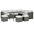 Outsunny 7 Piece Rattan Outdoor Patio Furniture Set, L-Shaped Sectional Sofa Conversation Set with Loveseats, Ottomans, Dining Table, Cushions, Storage, Mixed Gray