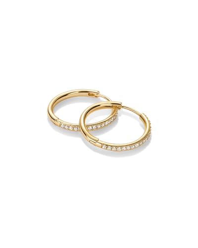 PAVOI 14K Gold Plated Cubic Zirconia Hoop Earrings for Women - Sterling Silver Posts Trendy Fashion Hinged Gold Earrings for Women3