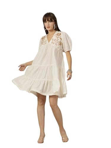 Image of Stylum Women's Solid & Embroidered Rayon Flared Dress