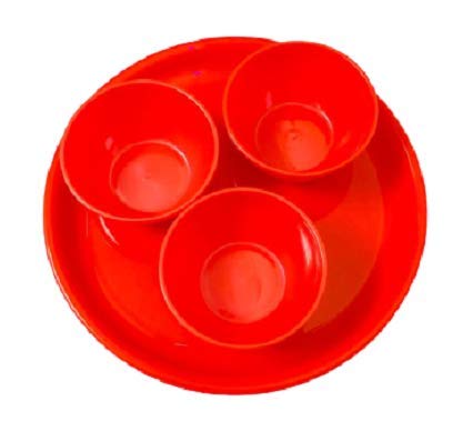 Image of Plastic Unbreakable Round Microwave Safe Full Dinner Plate & Bowl Set (4 Plates & 4 Bowls)- Cherry Red