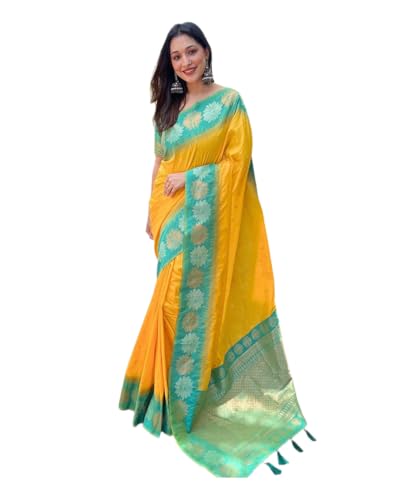 Sari en soie pour mariage et festival tenue traditionnelle indienne jaune
