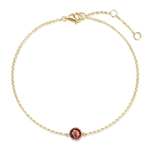FANCIME Pulsera de oro amarillo macizo de 14 quilates con piedras preciosas naturales, delicada y pequeña, joyería fina, aniversario, Navidad, regalos para mujeres, 6 + 1.2 pulgadas, 17 cm, Oro