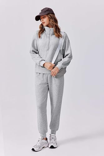 Image of PINSPARK 2 Piece Sets for Women Long Sleeve Half Zip Tracksuit Jogger Sets | 2026 Fall Travel Outfits Lounge Set, Lightweight Soft Air Layer Fabric, Kangaroo Pocket Sweatshirt, Drawstring Joggers Pants