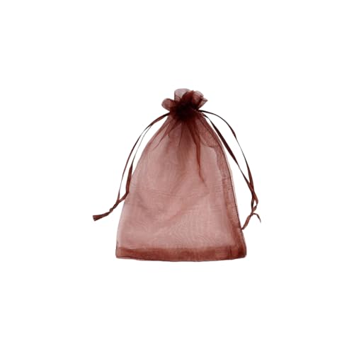 VSGWENQ 100枚透明オーガンザ 抽選巾着袋 ギフト包装 ドローコード付き 単色プレゼント袋祭り キャンディーバッグ スパイス収納 花びら入れ 多用途 再利用可能 パーティー用品 イベント 小物収納 ハーブ保管 軽量 通気性 多色選択可能(08茶色,