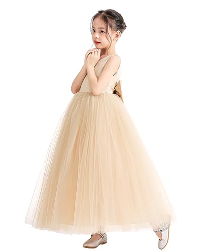 ekidsbridal V-Neck Satin Flower Girl Dress for Special Occasions Pretty Princess Gown 5222