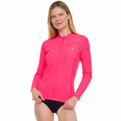 Image of Hurley Rash Guard for Women Full Zip, Zip Up Long Sleeve Swim Shirts for Women, Surfing Top UPF 50+ SPF Sun & UV Protection