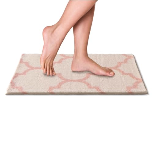 Taracarpet Badematte Badteppich für das Badezimmer waschbar in der Waschmachine Florentiner Muster Creme Rosa 060x120 cm – Bild 6