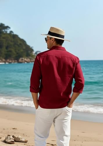 Image of Combo of Men's Casual Cotton Blend Shirt || Long Sleeve Button Down with Spread Collar | Lightweight Breathable Fabric | Stylish Solid Shirt for Beach, Office & Everyday Wear Pack of 2