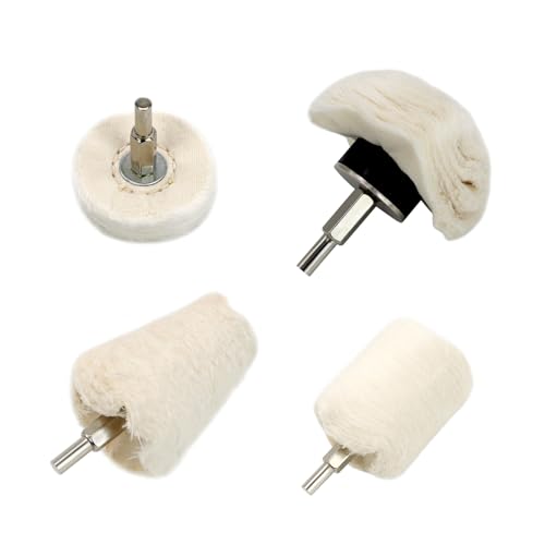 SCOTTCHEN Cotton Buffing Polishing Wheel for Drill White Flannelette Cone/Column/Ball/T-Shaped Pad with 1/4