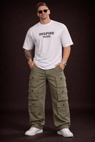 Image of Wear lusso 10 Pocket Cargo Pants for Men | Cotton Twill Fabric | Regular Fit Utility Cargo Trousers | Casual Streetwear Bottomwear