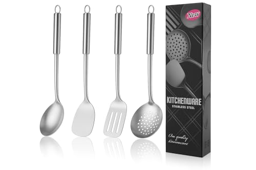 Image of Zollyss Stainless Steel Kitchen Set | 4-Piece Cooking Utensils with Ladle, Solid & Slotted Turner, Skimmer | Heat Resistant & Dishwasher Safe