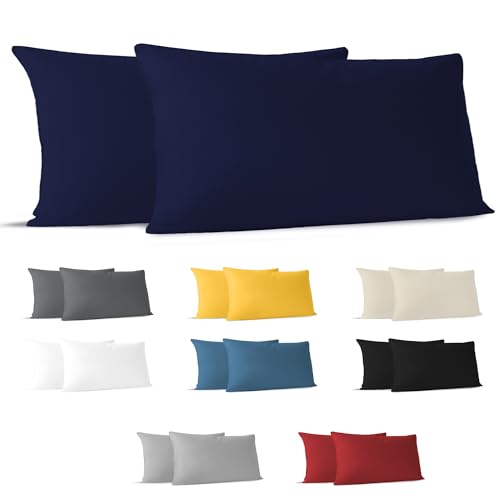 Dreamzie Kissenbezug 40 x 80 (Set mit 2) - 100% Jersey Baumwolle 150 g/qm Kissenbezüge -Dunkelblau - Für Kissen 40 x 80 cm - Kissenhülle -...