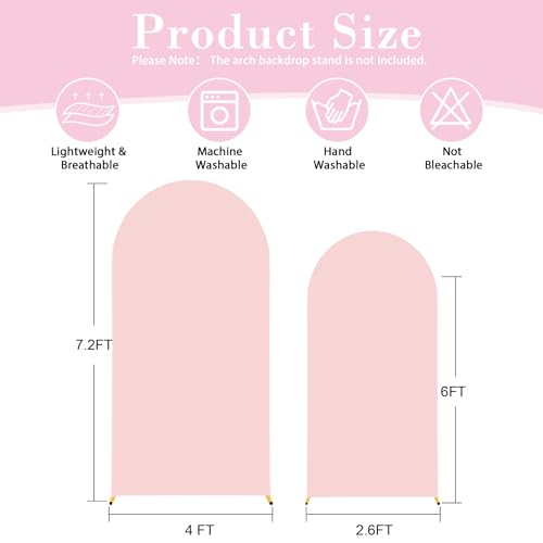 Image of Pink Arch Cover 2 Set - 7.2 and 6ft Pink Arch Backdrop Cover Spandex Wedding Arch Stand Covers for Birthday Party Baby Shower Girls Bridal Shower Photo Balloon Arch Covers Stretchy Backdrop Background