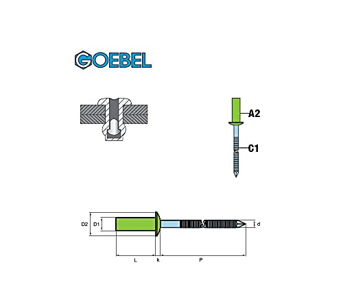 GOEBEL®, 500 x Sealed Blind Rivets (diameter x L) 4 x 9,5 mm, Stainless Steel A2 / Stainless Steel C1, Dome Head, Cup - Image 2