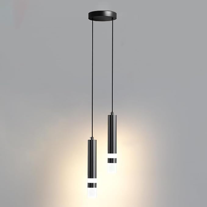 Led Strip Light Modern Kitchen Island Fixture Height Adjustable Minimalist Chandelier for Dining Room Bedroom Bedside Lighting/Black/2Head