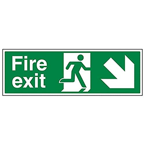 V Safety Eco Friendly Fire Exit - Fire Exit Arrow Down Right - 450 X 150mm, Multi, 450x150mm