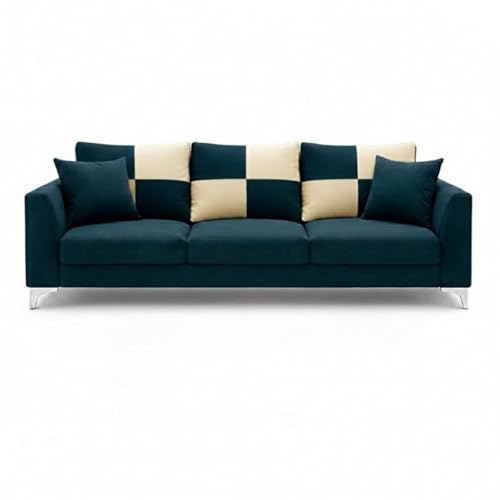 Image of Romiro 5 Seater L Shape Sofa Set with 2 Movable Ottomans | Flexible Layout | Rich Velvet Suede Fabric | Silver Legs | Modern Sofa for Living Room (Green Teal)