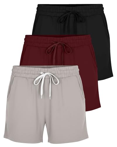 Image of Real Essentials 3 Pack: Womens Ultra-Soft Athletic Lounge Casual Sweat Shorts with Pockets (Available in Plus Size)
