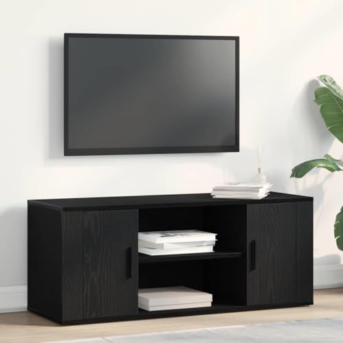 Meuble TV Moderne en Bois d'Ingénierie Chêne Noir 100 cm, Meuble de Salon avec Portes et Étagère, Rangement Multimédia pour Téléviseur, Design Épuré...