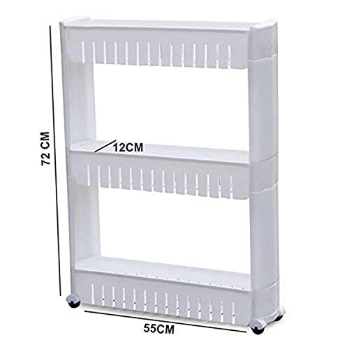 Ebee 3 Layer Storage Organizer Slim Plastic Rack Shelf with Wheels - White, Plastic Shelves - Image 2 thumbnail