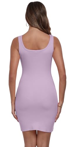 Image of Qaffier Summer Dresses for Women Sexy Mini Dress Ribbed Knit Fitted Square Neck Bodycon Party Club Tank Dresses