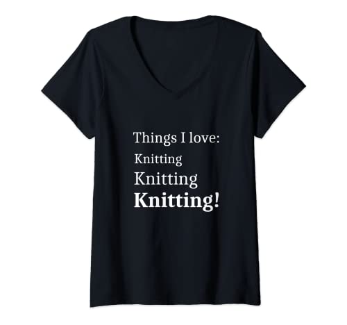 Mujer Knitter Teens Women I Love Knitting Camiseta Cuello V