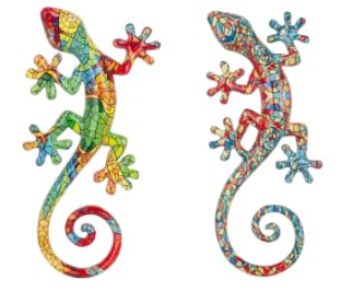 SIGNES GRIMALT Set of 2 Multi Coloured Resin Gecko Lizards - Tropical Wall Decoration - 20cm