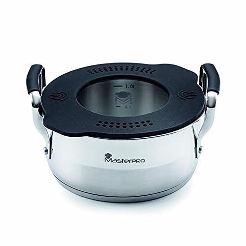 Cacerola 16Cm Acero Inox Inducción C/Tapa En Oferta Masterpro Smart | Cacerola De Cocina De 16 Cm | Con Triple Capa De Acero Inoxidable Y Aluminio Forjado | Con Asas Ergonómicas | Cazuela De Cocina | Para Todo Tipo De Cocinas