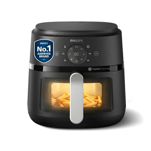 PHILIPS Air Fryer NA231/00 with touch panel, uses up to 90% less fat, 1700W, 6.2 Liter, with Rapid Air Technology (Black),Cooking window, Extra Large view 1