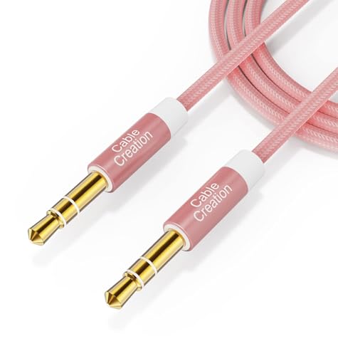 CableCreation Aux Cable(3Ft/0.9M), Audio Cable Male to Male, Auxiliary Cable for Headphones, Phones, iPads, 2018 Mac Mini, Home/Car Stereos & More,Pink