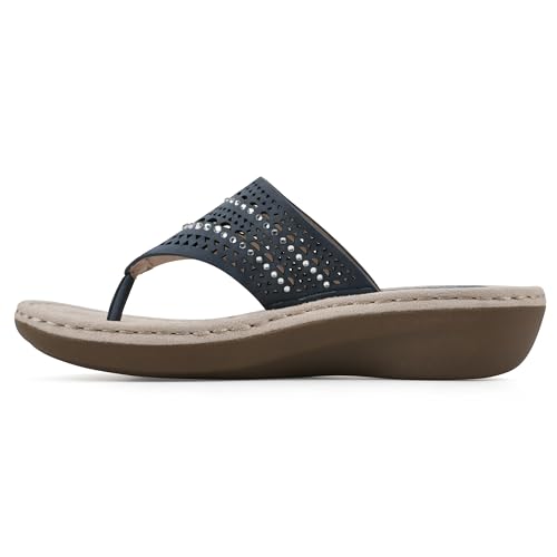 Image of CLIFFS BY WHITE MOUNTAIN Women's Comate Rhinestoned Mini Wedge Flip Flop Sandal