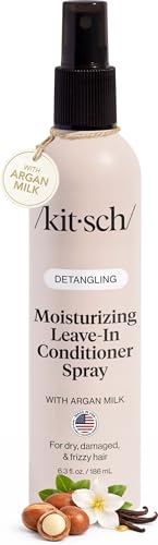 Kitsch Argan Milk Leave In Conditioner Spray – Hair Detangler Spray for Curly, Wavy, Fine, Dry & Damaged Hair - Silicone-Free | Ideal Gifts for Women - 6.3oz