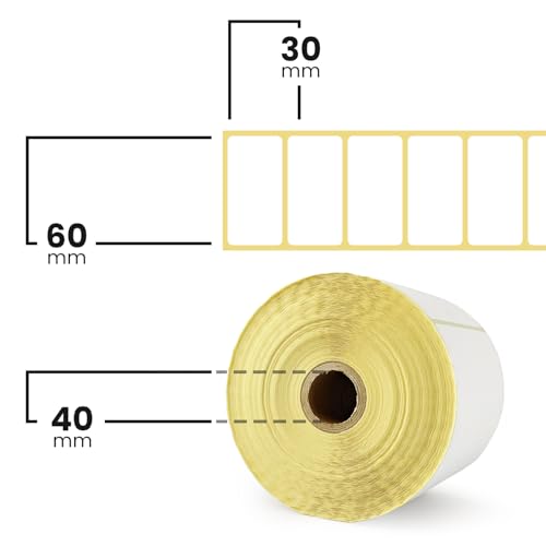 Netuno 1 Rolle Thermo-Etiketten selbstklebend 60 x 30 mm 1000 Stück Aufkleber für Gläser Marmelade Einmachgläser Tüten Tiefkühletiketten Gefrieretiketten Haushalts-Etiketten zum Beschriften 6 x 3 cm